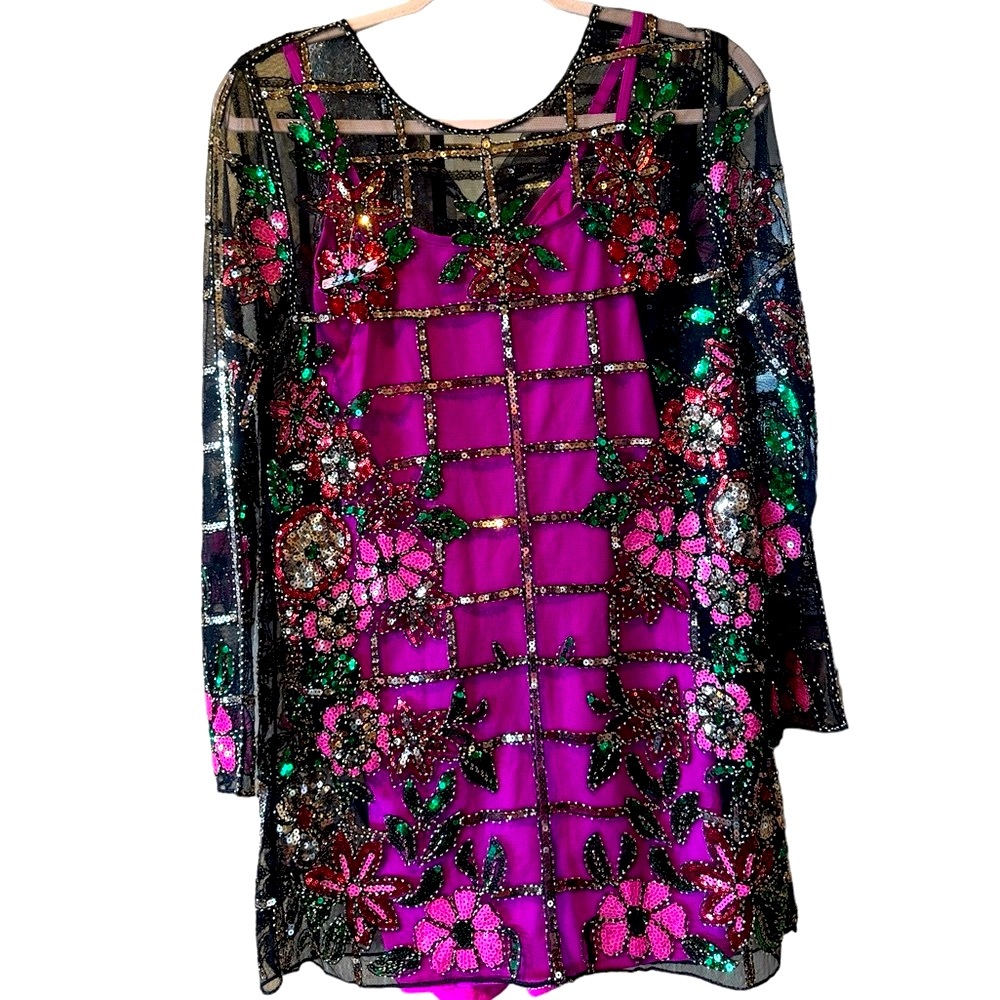 Event Full Multi Color Sequin Mini Dress, Tunic, Special Occasion Lux